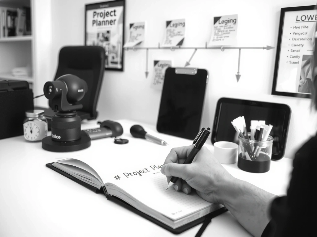 Chef de projet écrivant dans un planning de projet